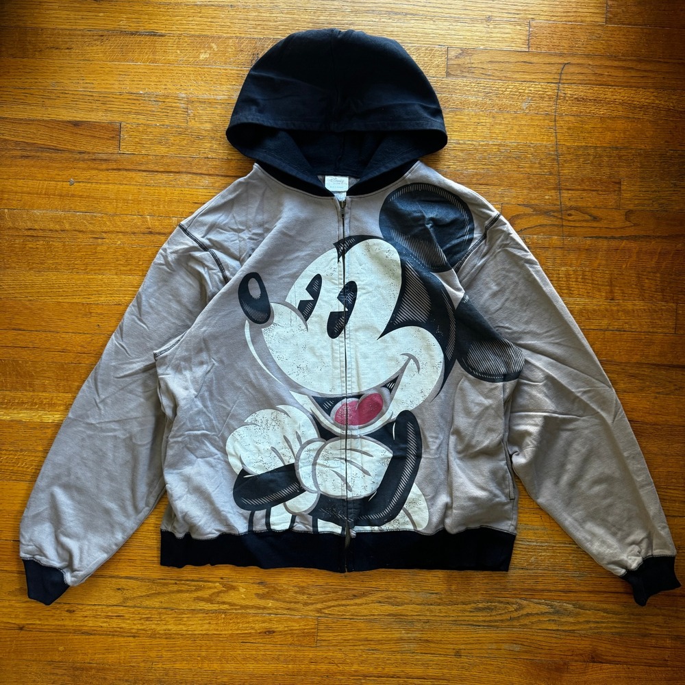 Disney Mickey‎ Mouse Full Zip Hoodie Grey Black Graphic Mens XL 571541930